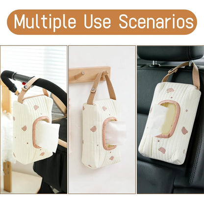 Quilted Baby Wipe Holder Floral Diaper Pouch Portable Quilted Wipes Bag for Car, Stroller (Beige Pattern)