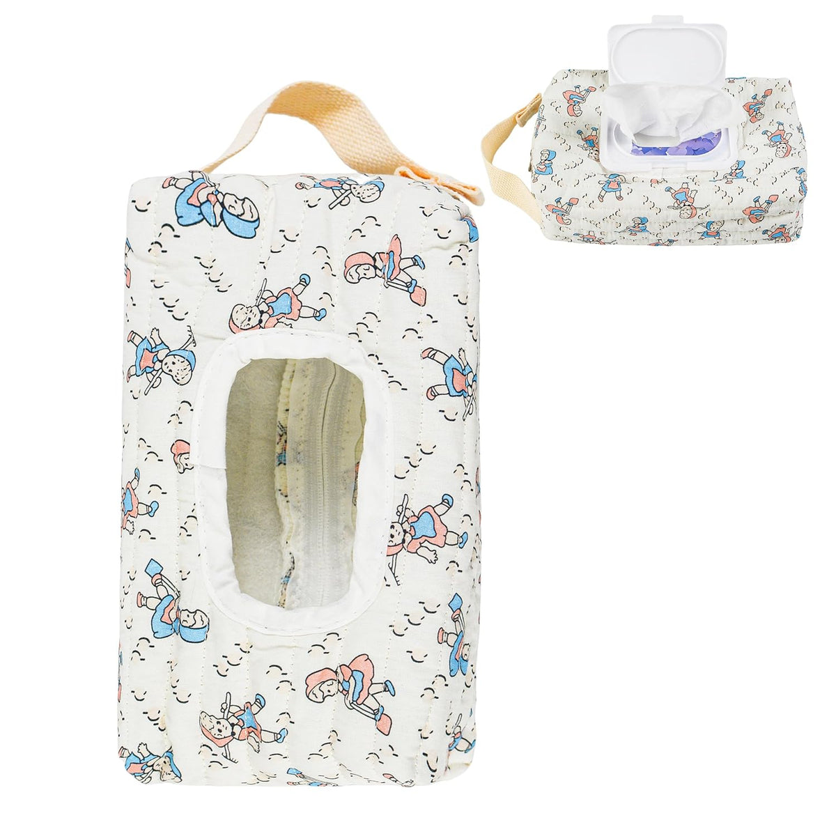Quilted Baby Wipe Holder Floral Diaper Pouch Portable Quilted Wipes Bag for Car, Stroller (Beige Pattern)
