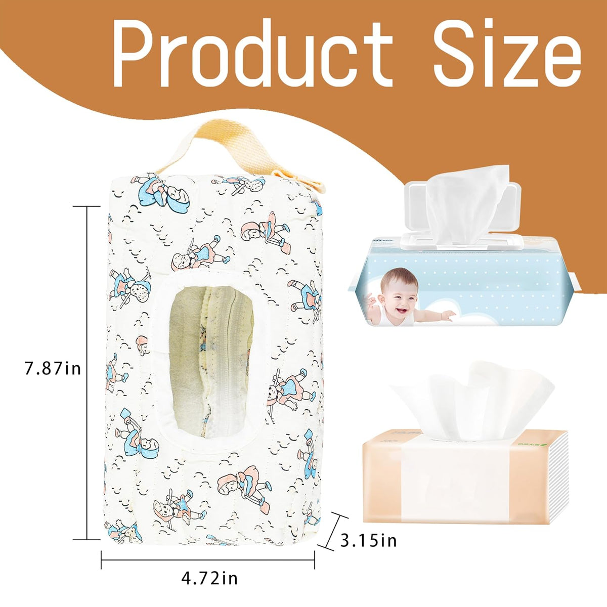 Quilted Baby Wipe Holder Floral Diaper Pouch Portable Quilted Wipes Bag for Car, Stroller (Beige Pattern)
