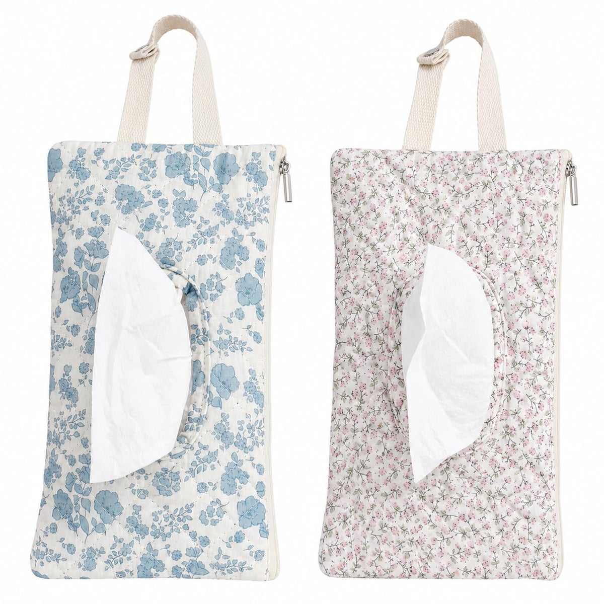 Quilted Baby Wipe Holder Floral Diaper Pouch Portable Quilted Wipes Bag for Car, Stroller (Beige Pattern)