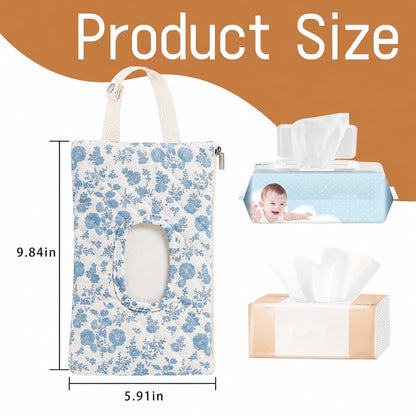 Quilted Baby Wipe Holder Floral Diaper Pouch Portable Quilted Wipes Bag for Car, Stroller (Beige Pattern)