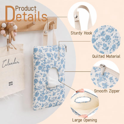 Quilted Baby Wipe Holder Floral Diaper Pouch Portable Quilted Wipes Bag for Car, Stroller (Beige Pattern)
