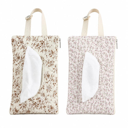 Quilted Baby Wipe Holder Floral Diaper Pouch Portable Quilted Wipes Bag for Car, Stroller (Beige Pattern)