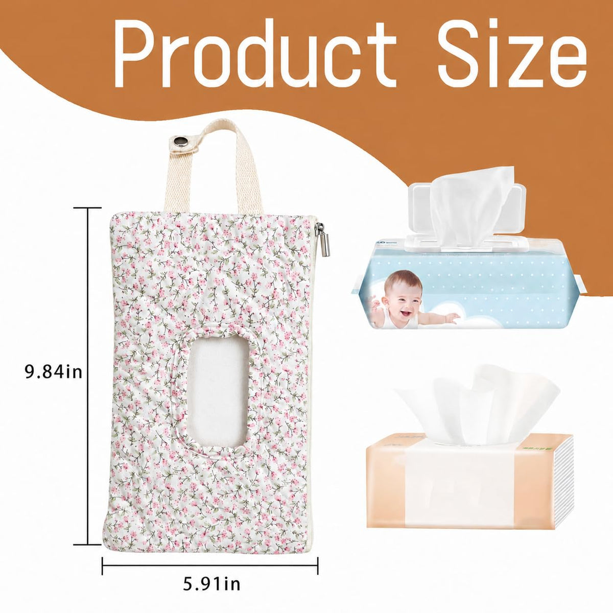 Quilted Baby Wipe Holder Floral Diaper Pouch Portable Quilted Wipes Bag for Car, Stroller (Beige Pattern)