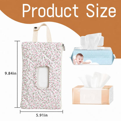 Quilted Baby Wipe Holder Floral Diaper Pouch Portable Quilted Wipes Bag for Car, Stroller (Beige Pattern)