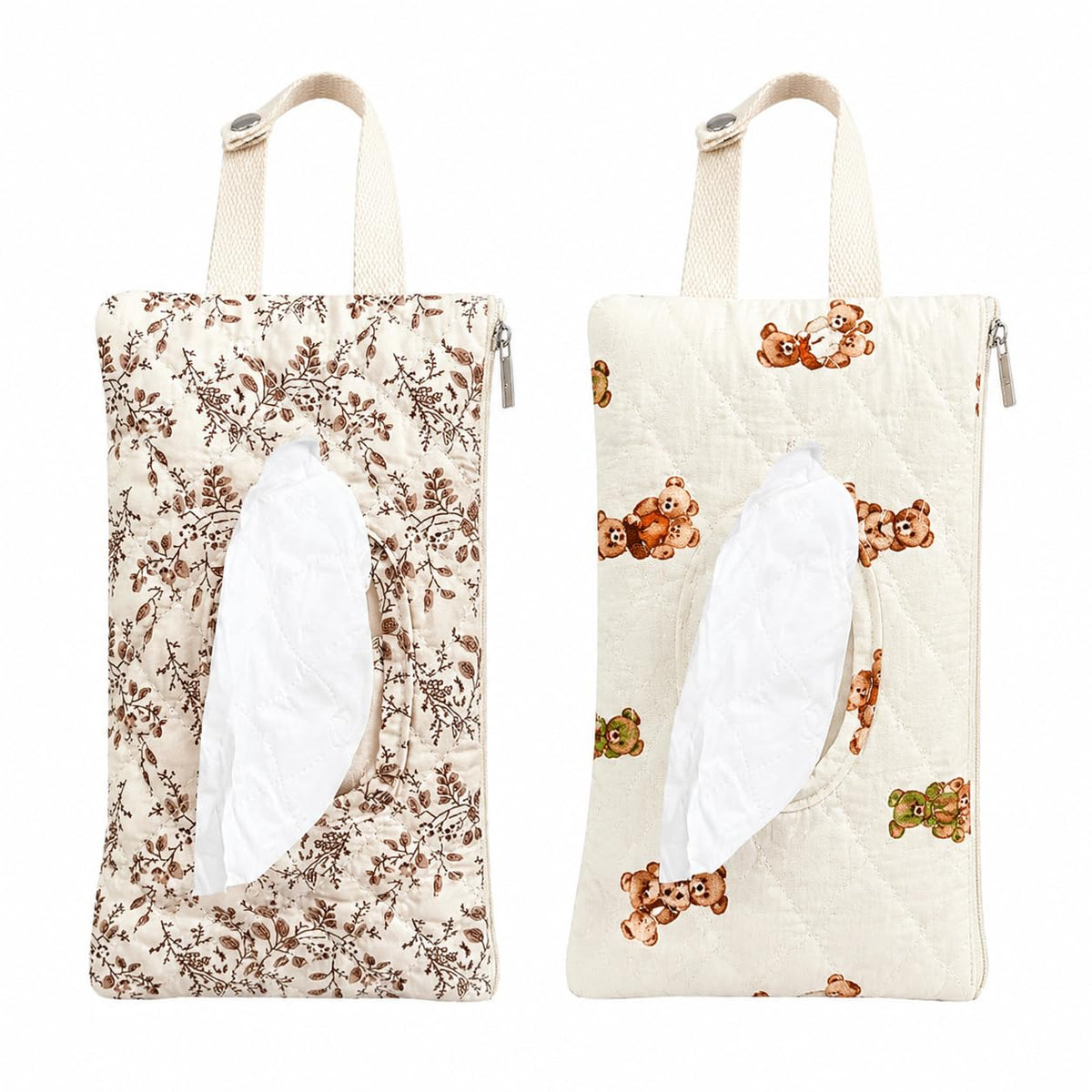 Quilted Baby Wipe Holder Floral Diaper Pouch Portable Quilted Wipes Bag for Car, Stroller (Beige Pattern)