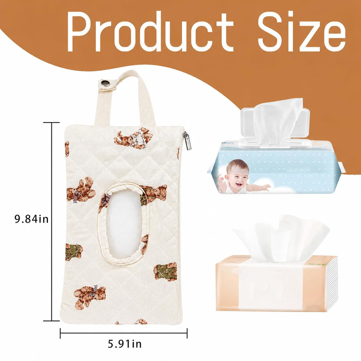 Quilted Baby Wipe Holder Floral Diaper Pouch Portable Quilted Wipes Bag for Car, Stroller (Beige Pattern)