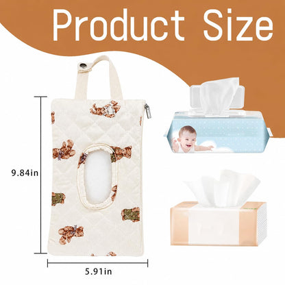 Quilted Baby Wipe Holder Floral Diaper Pouch Portable Quilted Wipes Bag for Car, Stroller (Beige Pattern)