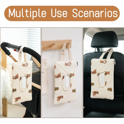 Quilted Baby Wipe Holder Floral Diaper Pouch Portable Quilted Wipes Bag for Car, Stroller (Beige Pattern)
