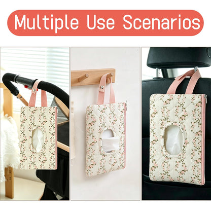 Quilted Baby Wipe Holder Floral Diaper Pouch Portable Quilted Wipes Bag for Car, Stroller (Beige Pattern)