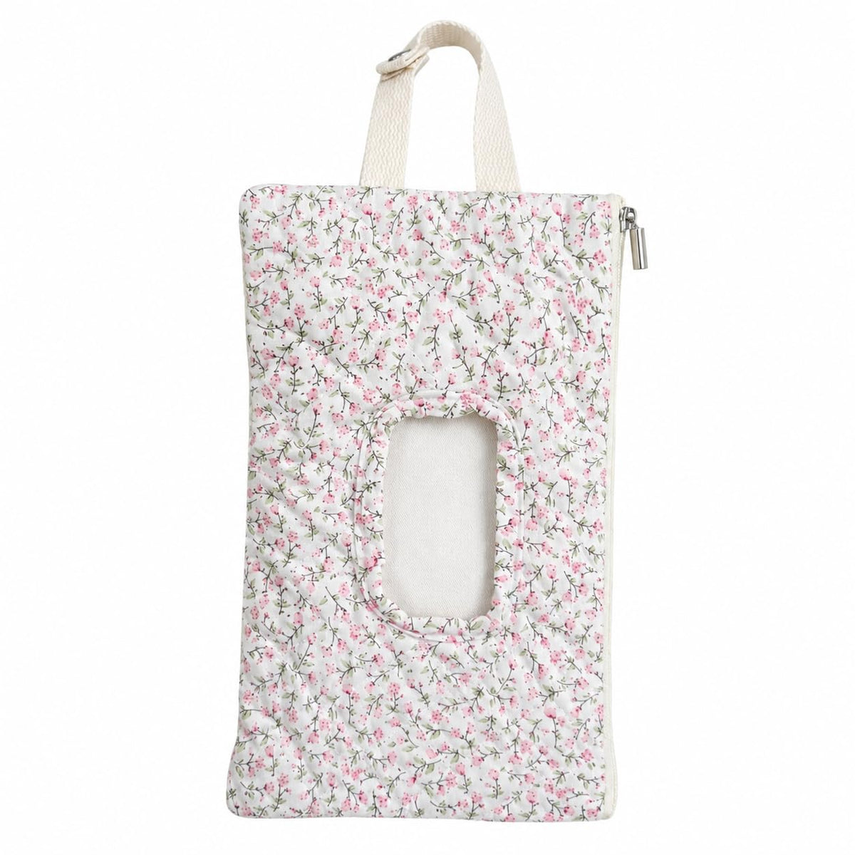 Quilted Baby Wipe Holder Floral Diaper Pouch Portable Quilted Wipes Bag for Car, Stroller (Beige Pattern)