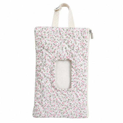 Quilted Baby Wipe Holder Floral Diaper Pouch Portable Quilted Wipes Bag for Car, Stroller (Beige Pattern)