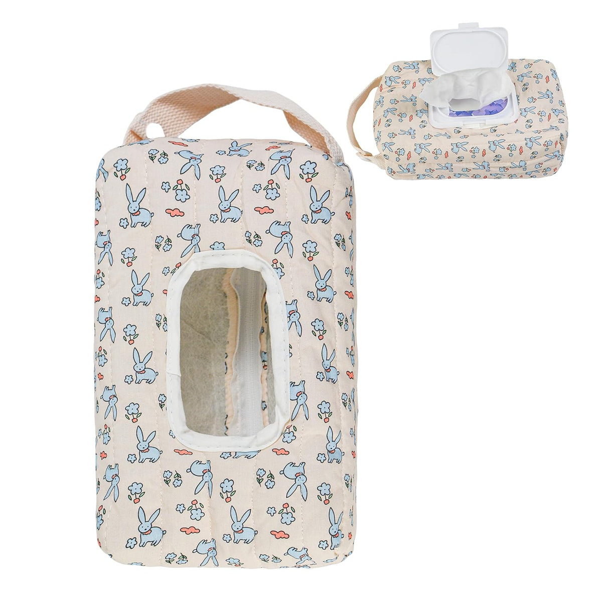 Quilted Baby Wipe Holder Floral Diaper Pouch Portable Quilted Wipes Bag for Car, Stroller (Beige Pattern)