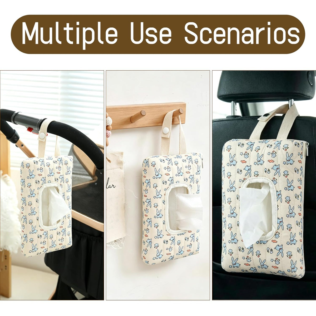 Quilted Baby Wipe Holder Floral Diaper Pouch Portable Quilted Wipes Bag for Car, Stroller (Beige Pattern)