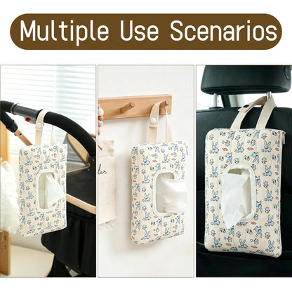 Quilted Baby Wipe Holder Floral Diaper Pouch Portable Quilted Wipes Bag for Car, Stroller (Beige Pattern)