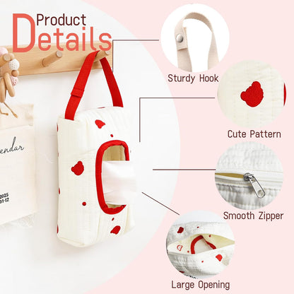 Quilted Baby Wipe Holder Floral Diaper Pouch Portable Quilted Wipes Bag for Car, Stroller (Beige Pattern)
