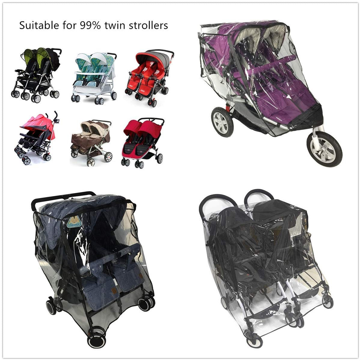 Universal Stroller Rain Cover for Pushchair Pram Rainproof Dustproof Windproof Rain Cover with Canopy and Zipper Door Easy Baby Lift in and Out,Easy to Install,Ideal Air Circulation