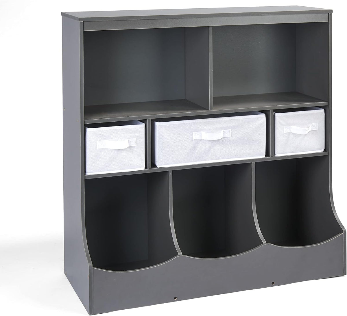 Combo Bin Toy Storage Unit and Book Shelf for Kids with 3 Baskets - White/Gray