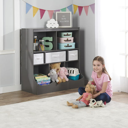 Combo Bin Toy Storage Unit and Book Shelf for Kids with 3 Baskets - White/Gray