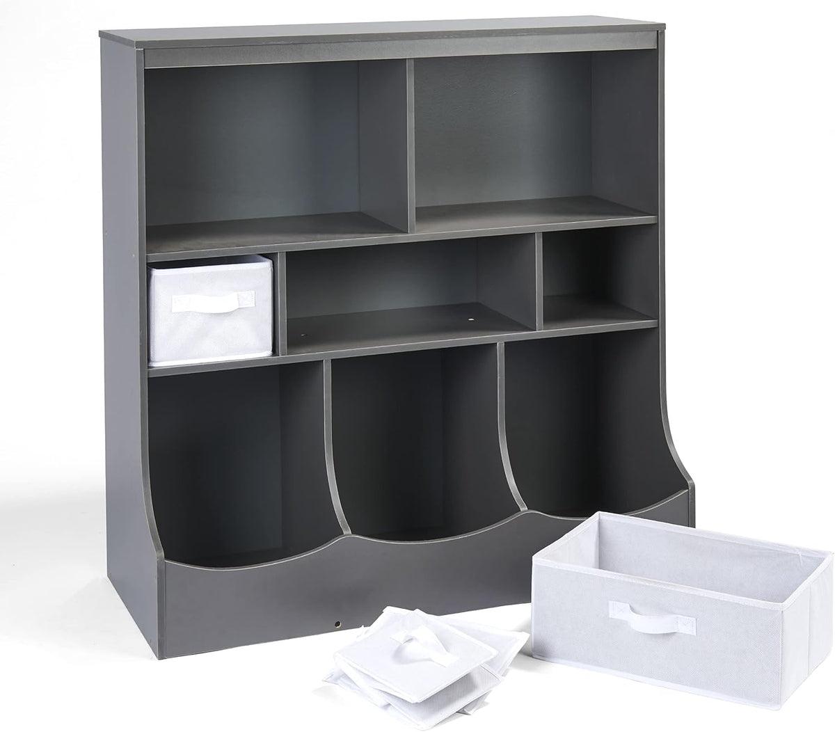 Combo Bin Toy Storage Unit and Book Shelf for Kids with 3 Baskets - White/Gray