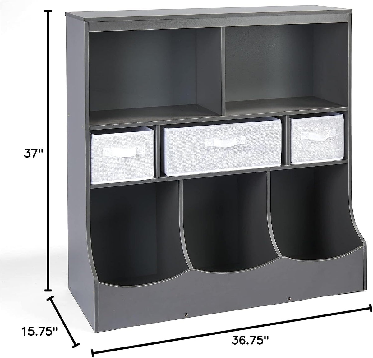 Combo Bin Toy Storage Unit and Book Shelf for Kids with 3 Baskets - White/Gray
