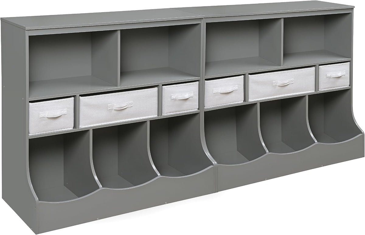 Combo Bin Toy Storage Unit and Book Shelf for Kids with 3 Baskets - White/Gray