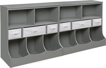 Combo Bin Toy Storage Unit and Book Shelf for Kids with 3 Baskets - White/Gray