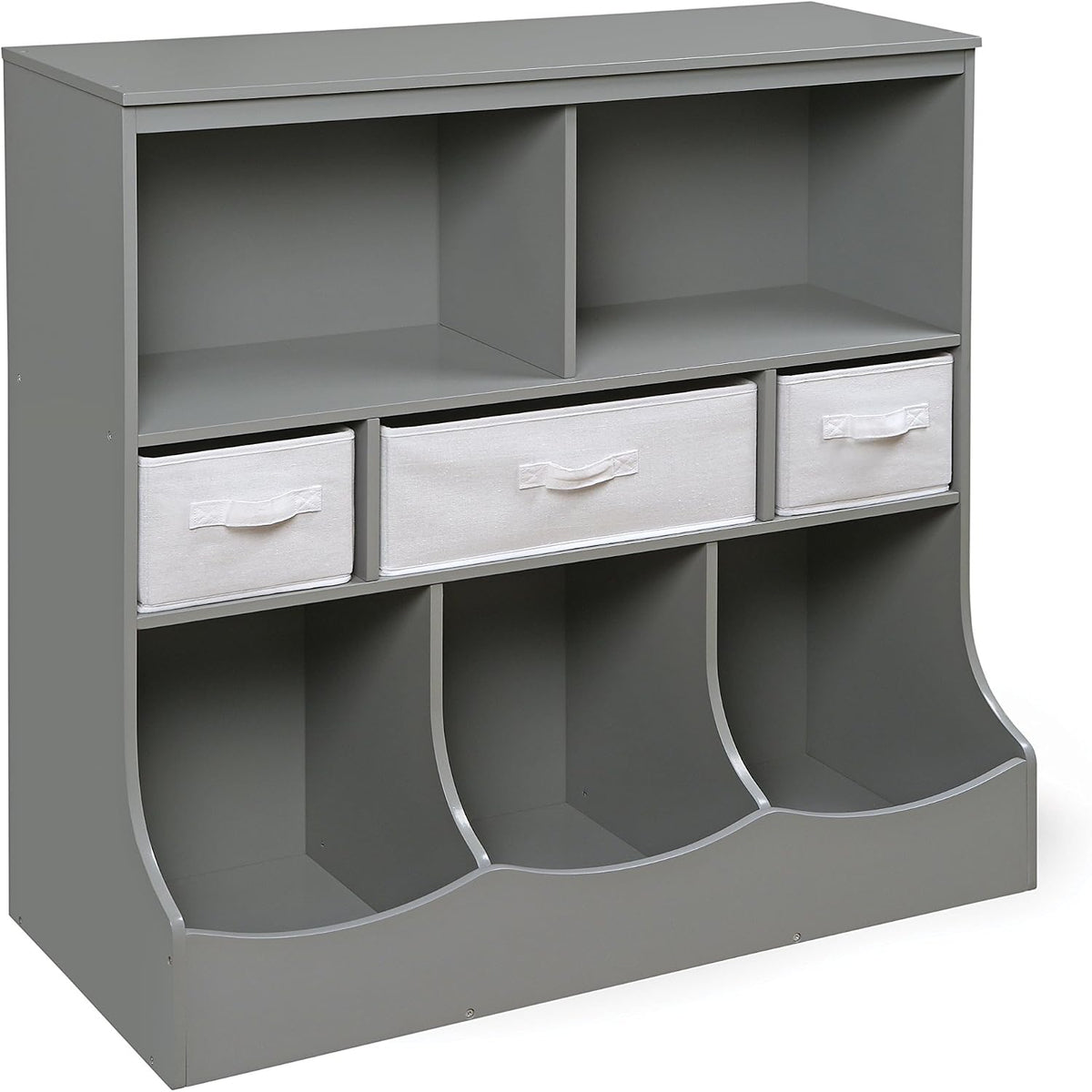 Combo Bin Toy Storage Unit and Book Shelf for Kids with 3 Baskets - White/Gray