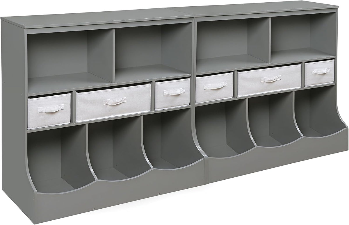 Combo Bin Toy Storage Unit and Book Shelf for Kids with 3 Baskets - White/Gray