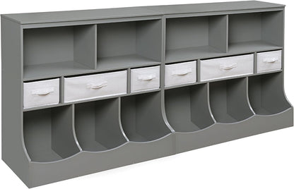 Combo Bin Toy Storage Unit and Book Shelf for Kids with 3 Baskets - White/Gray