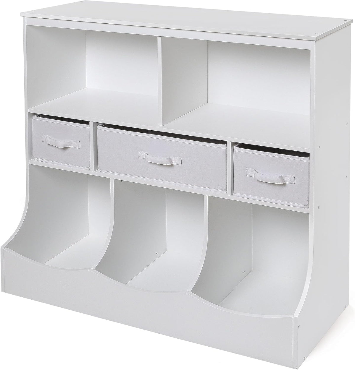Combo Bin Toy Storage Unit and Book Shelf for Kids with 3 Baskets - White/Gray