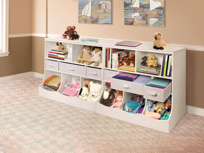 Combo Bin Toy Storage Unit and Book Shelf for Kids with 3 Baskets - White/Gray
