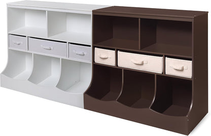 Combo Bin Toy Storage Unit and Book Shelf for Kids with 3 Baskets - White/Gray