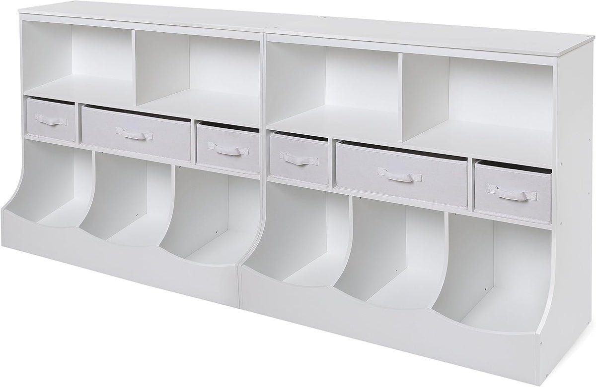 Combo Bin Toy Storage Unit and Book Shelf for Kids with 3 Baskets - White/Gray