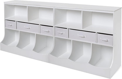Combo Bin Toy Storage Unit and Book Shelf for Kids with 3 Baskets - White/Gray