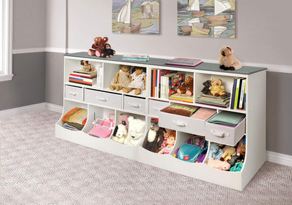 Combo Bin Toy Storage Unit and Book Shelf for Kids with 3 Baskets - White/Gray