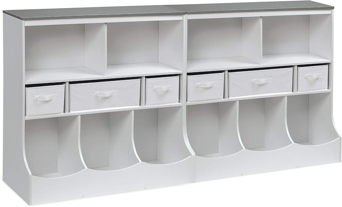 Combo Bin Toy Storage Unit and Book Shelf for Kids with 3 Baskets - White/Gray