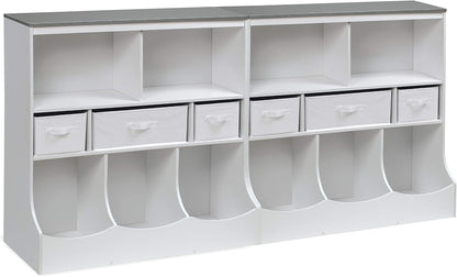 Combo Bin Toy Storage Unit and Book Shelf for Kids with 3 Baskets - White/Gray