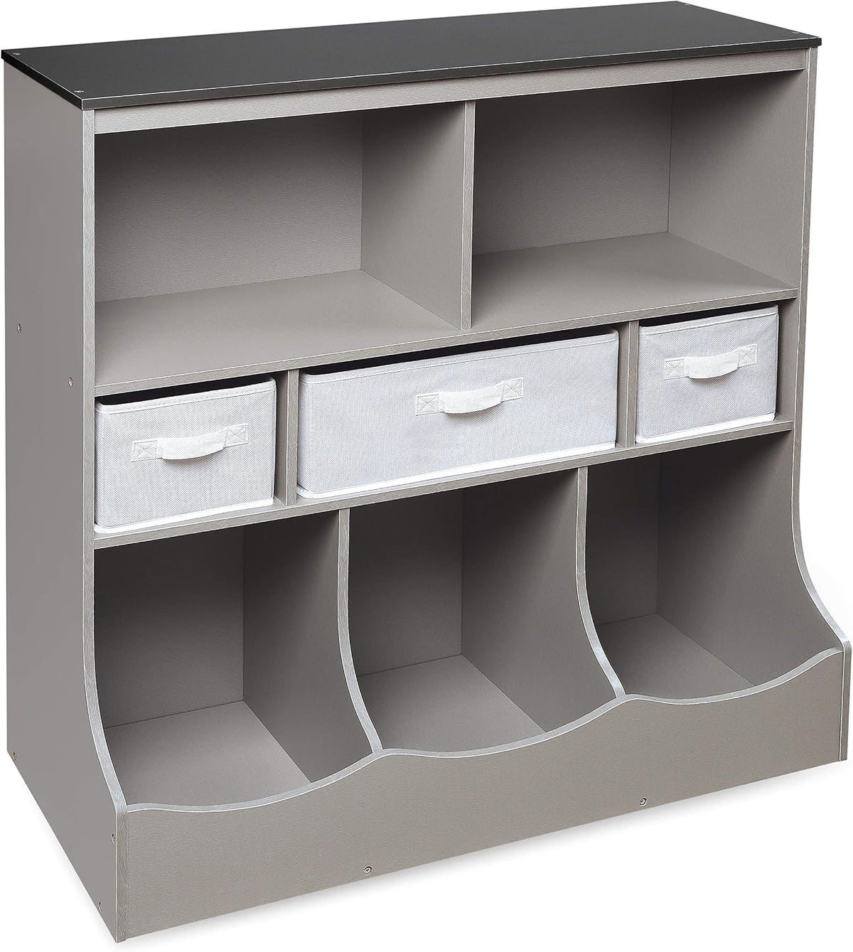Combo Bin Toy Storage Unit and Book Shelf for Kids with 3 Baskets - White/Gray