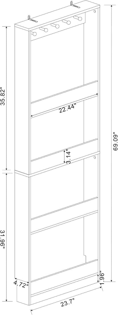 Behind the Door Bookshelf - Ultra Slim Hidden Storage Cabinet for Kids Room | 4-Tier White Wooden Bookcase with Hooks