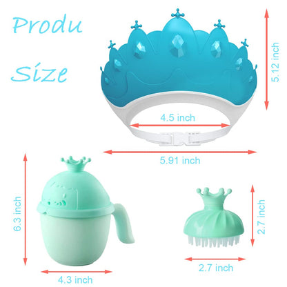 Baby Shower Cap Shield, Baby bath set shower cap/water cup/massage brush,Visor Hat for Eye and Ear Protection for 0-9 Years Old Children,Cute Crown Shape Makes the Baby Bath More Fun (Pink)