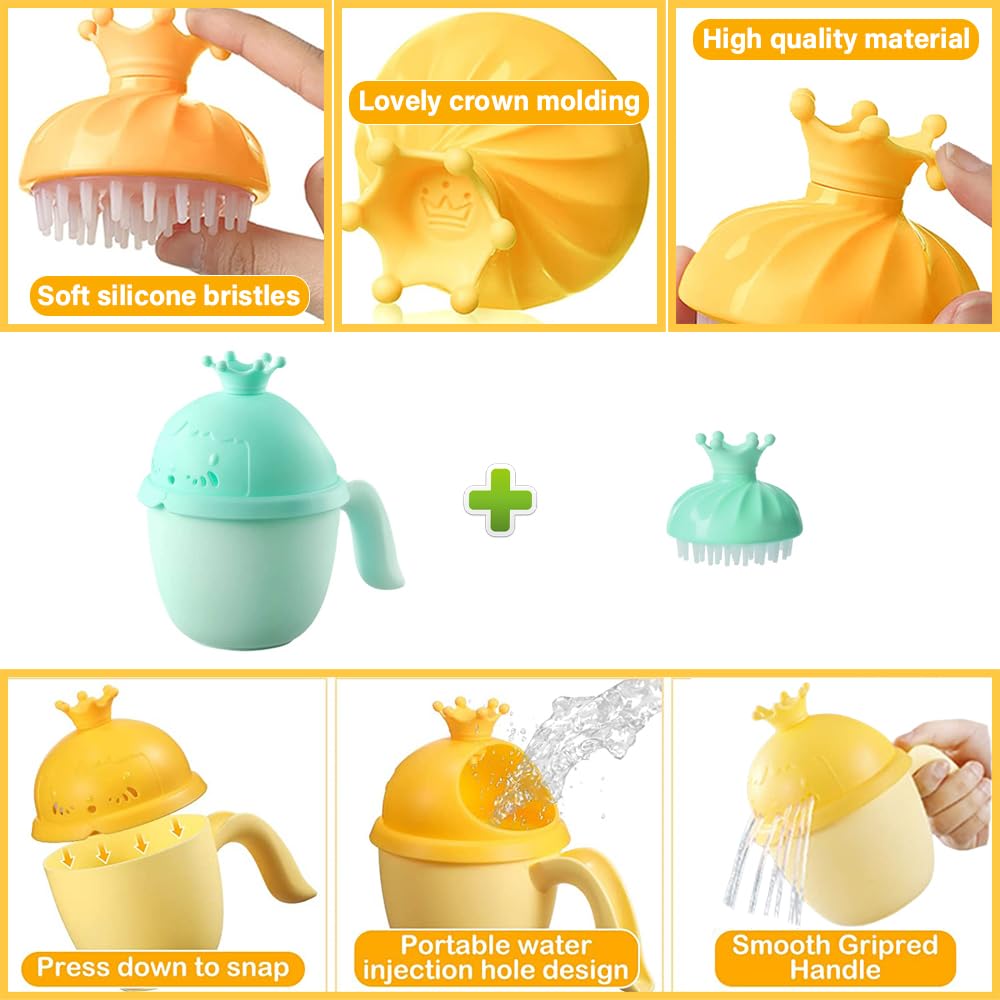 Baby Shower Cap Shield, Baby bath set shower cap/water cup/massage brush,Visor Hat for Eye and Ear Protection for 0-9 Years Old Children,Cute Crown Shape Makes the Baby Bath More Fun (Pink)
