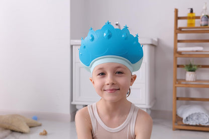 Baby Shower Cap Shield, Baby bath set shower cap/water cup/massage brush,Visor Hat for Eye and Ear Protection for 0-9 Years Old Children,Cute Crown Shape Makes the Baby Bath More Fun (Pink)