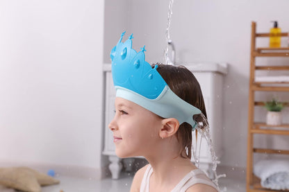 Baby Shower Cap Shield, Baby bath set shower cap/water cup/massage brush,Visor Hat for Eye and Ear Protection for 0-9 Years Old Children,Cute Crown Shape Makes the Baby Bath More Fun (Pink)