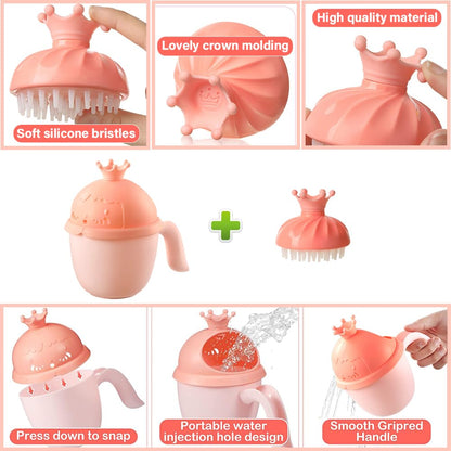 Baby Shower Cap Shield, Baby bath set shower cap/water cup/massage brush,Visor Hat for Eye and Ear Protection for 0-9 Years Old Children,Cute Crown Shape Makes the Baby Bath More Fun (Pink)