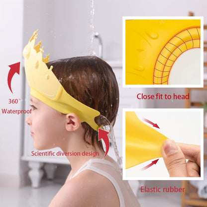 Baby Shower Cap Shield, Baby bath set shower cap/water cup/massage brush,Visor Hat for Eye and Ear Protection for 0-9 Years Old Children,Cute Crown Shape Makes the Baby Bath More Fun (Pink)