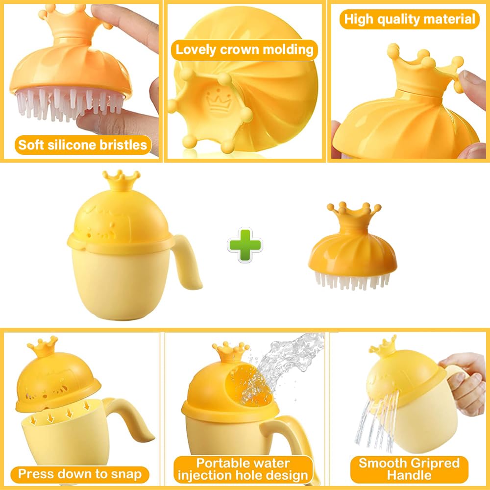 Baby Shower Cap Shield, Baby bath set shower cap/water cup/massage brush,Visor Hat for Eye and Ear Protection for 0-9 Years Old Children,Cute Crown Shape Makes the Baby Bath More Fun (Pink)