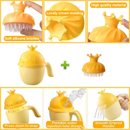 Baby Shower Cap Shield, Baby bath set shower cap/water cup/massage brush,Visor Hat for Eye and Ear Protection for 0-9 Years Old Children,Cute Crown Shape Makes the Baby Bath More Fun (Pink)