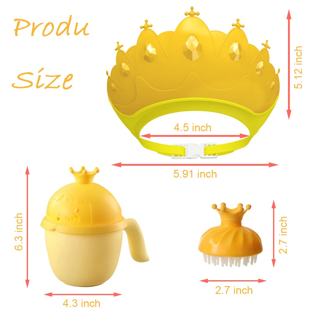 Baby Shower Cap Shield, Baby bath set shower cap/water cup/massage brush,Visor Hat for Eye and Ear Protection for 0-9 Years Old Children,Cute Crown Shape Makes the Baby Bath More Fun (Pink)