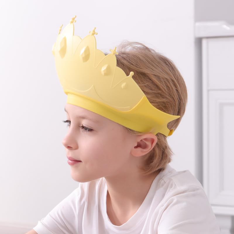 Baby Shower Cap Shield, Baby bath set shower cap/water cup/massage brush,Visor Hat for Eye and Ear Protection for 0-9 Years Old Children,Cute Crown Shape Makes the Baby Bath More Fun (Pink)